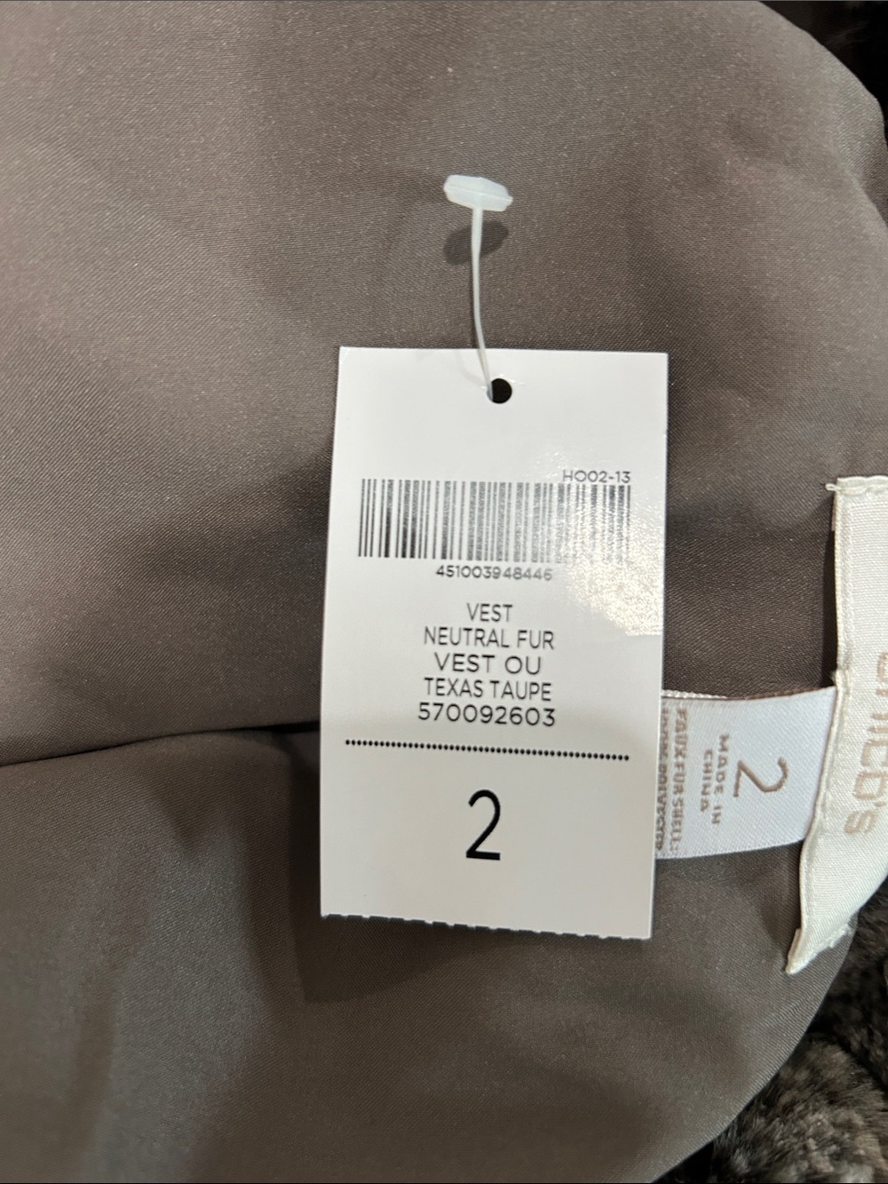 Chicos faux fur vest gray/tan NWT size 2 - Picture 7 of 9